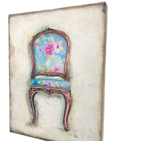 Cottage Shabby Chic Dainty Wall Art Print Floral Chair Gallery Wrapped 10" x 8" - Picture 2 of 9